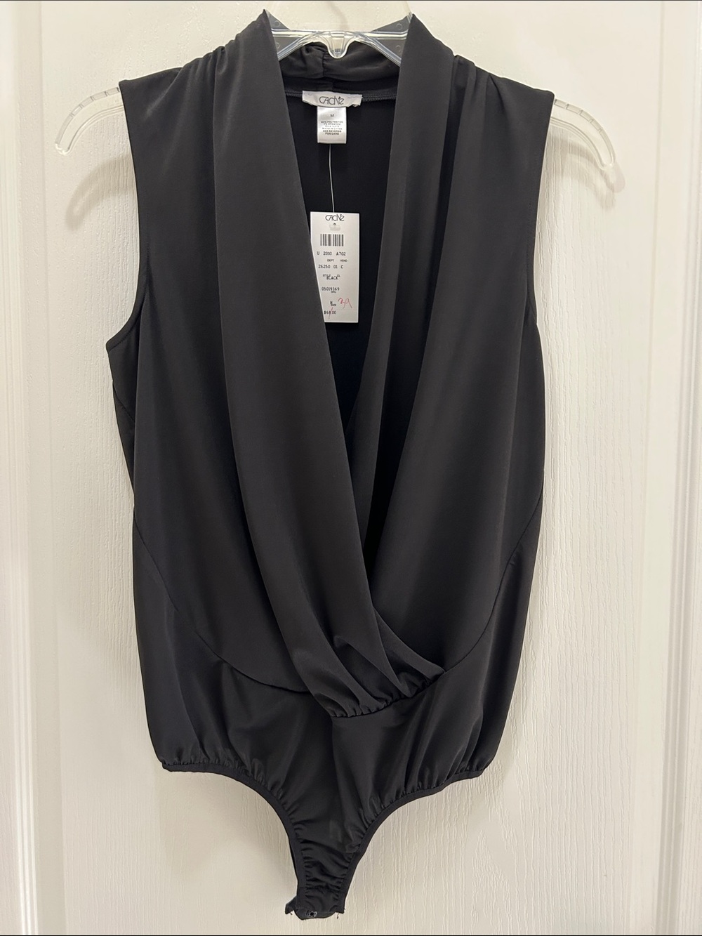 Cache Black Sleeveless Draped V-Neck Bodysuit